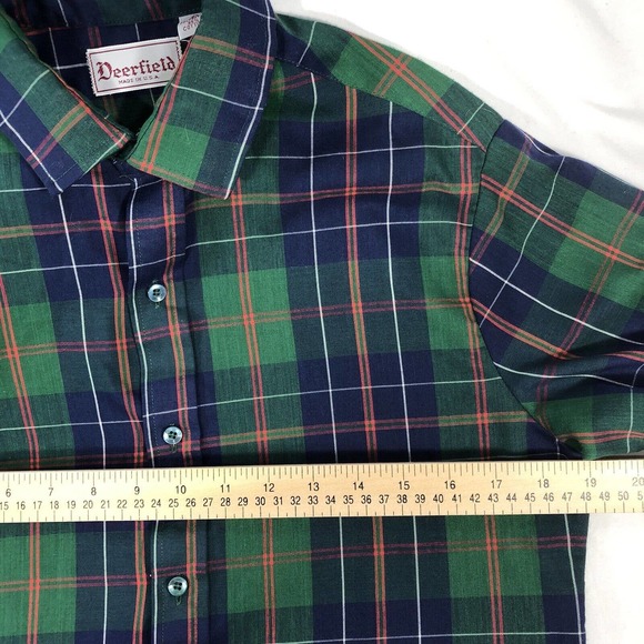 VINTAGE DEERFIELD SHIRT MENS SIZE 20 PLAID BUTTON DOWN GREEN USA MADE LONG SLEEV - Picture 11 of 12